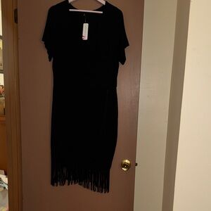 Chic Black Fringe Midi Dress